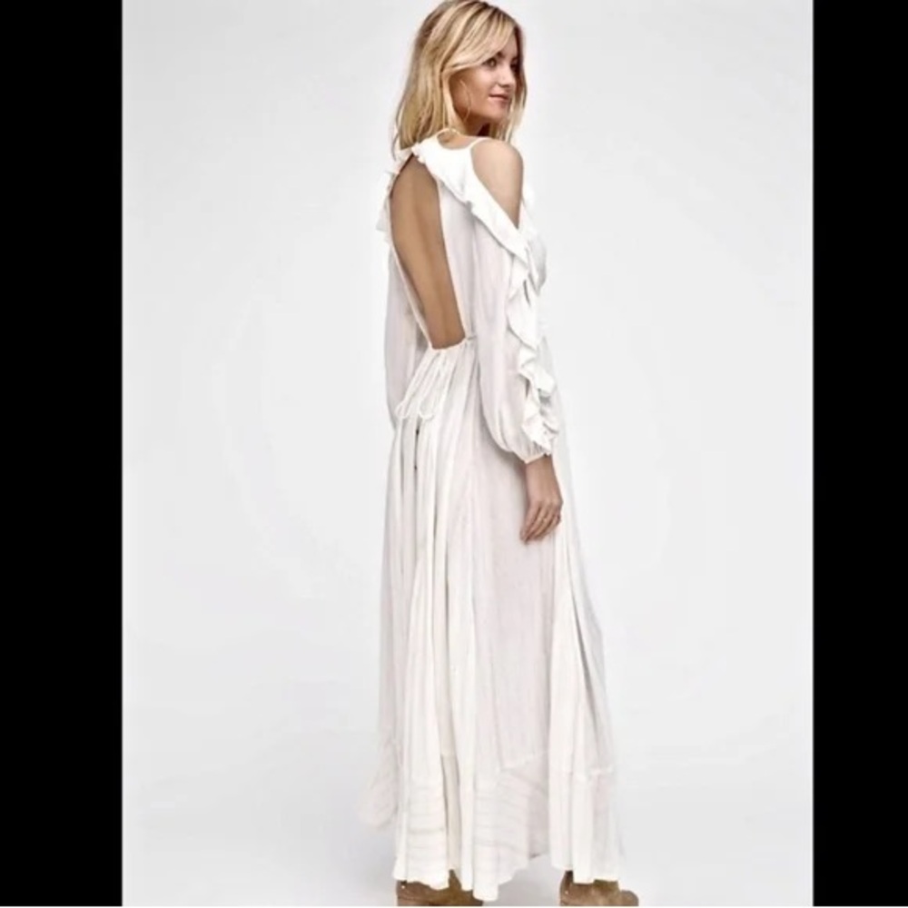 Free People New Huxley Maxi Elegant Off-Shoulder Open Back Off White Dress